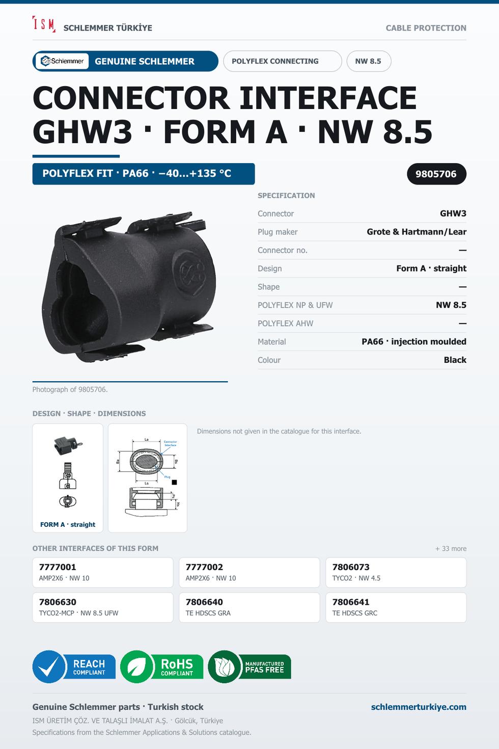 CONNECTOR INTERFACE GHW3 A/- PA66 BK NW 8.5