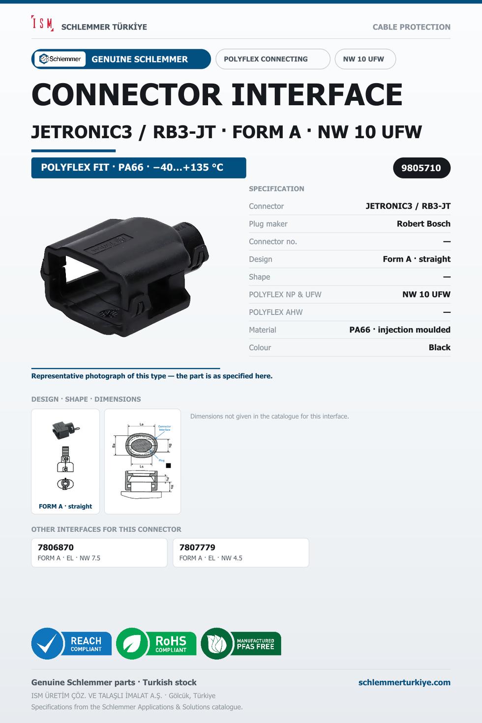 CONNECTOR INTERFACE JETRONIC3 A/- PA66 BK NW 10 UFW