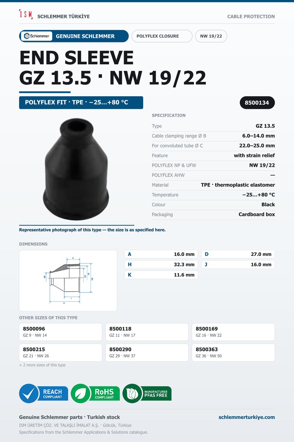 GUMMI END SLEEVE GZ 13,5 NW 19/22
