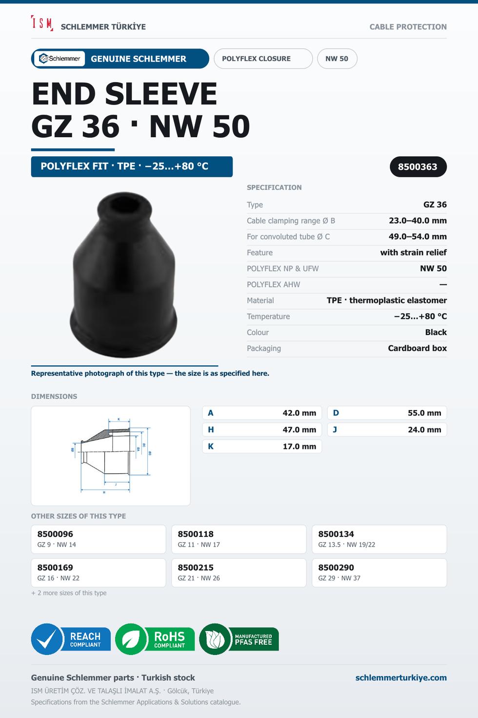GUMMI END SLEEVE GZ 36 NW 50