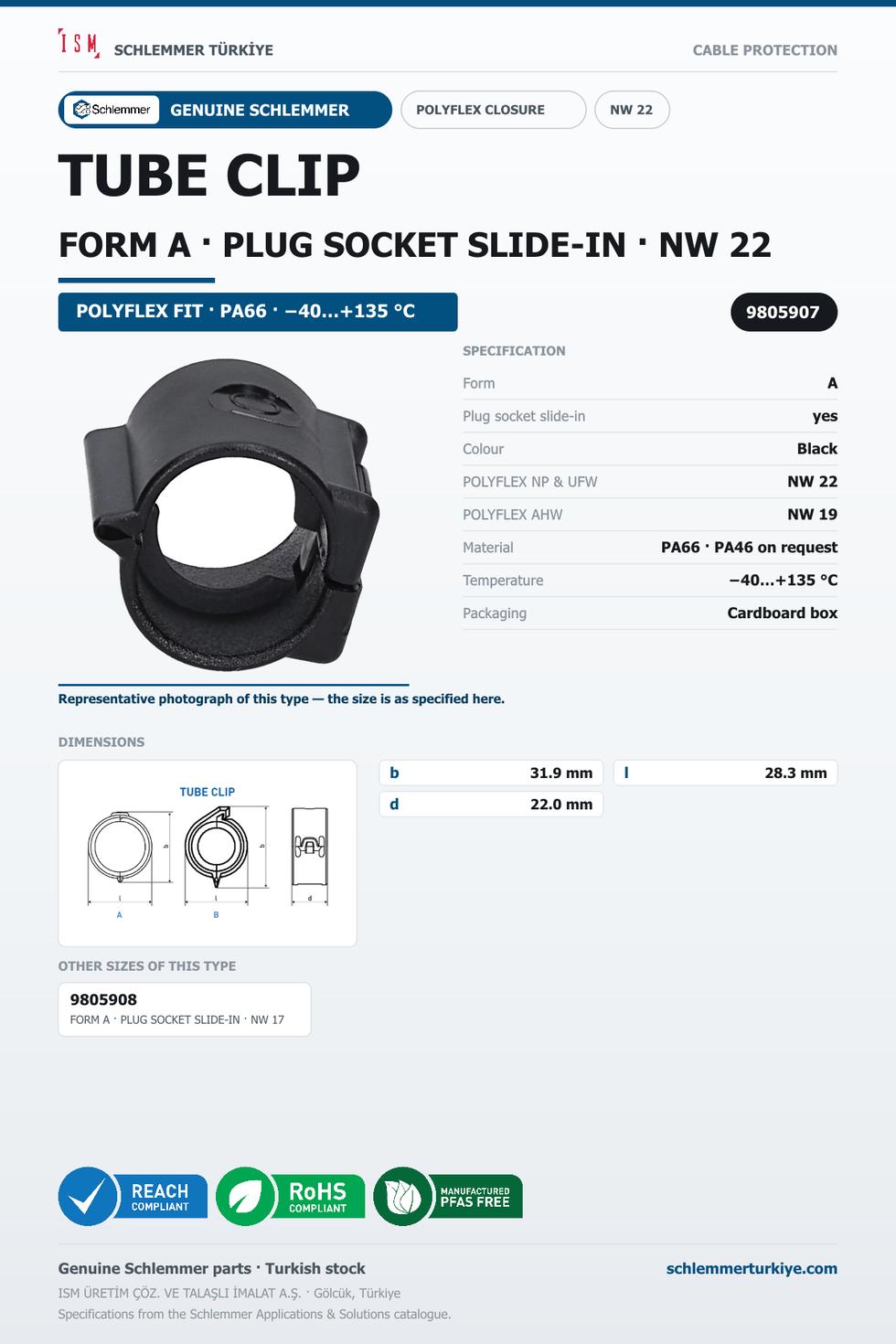 TUBE CLIP NW22 FORM A