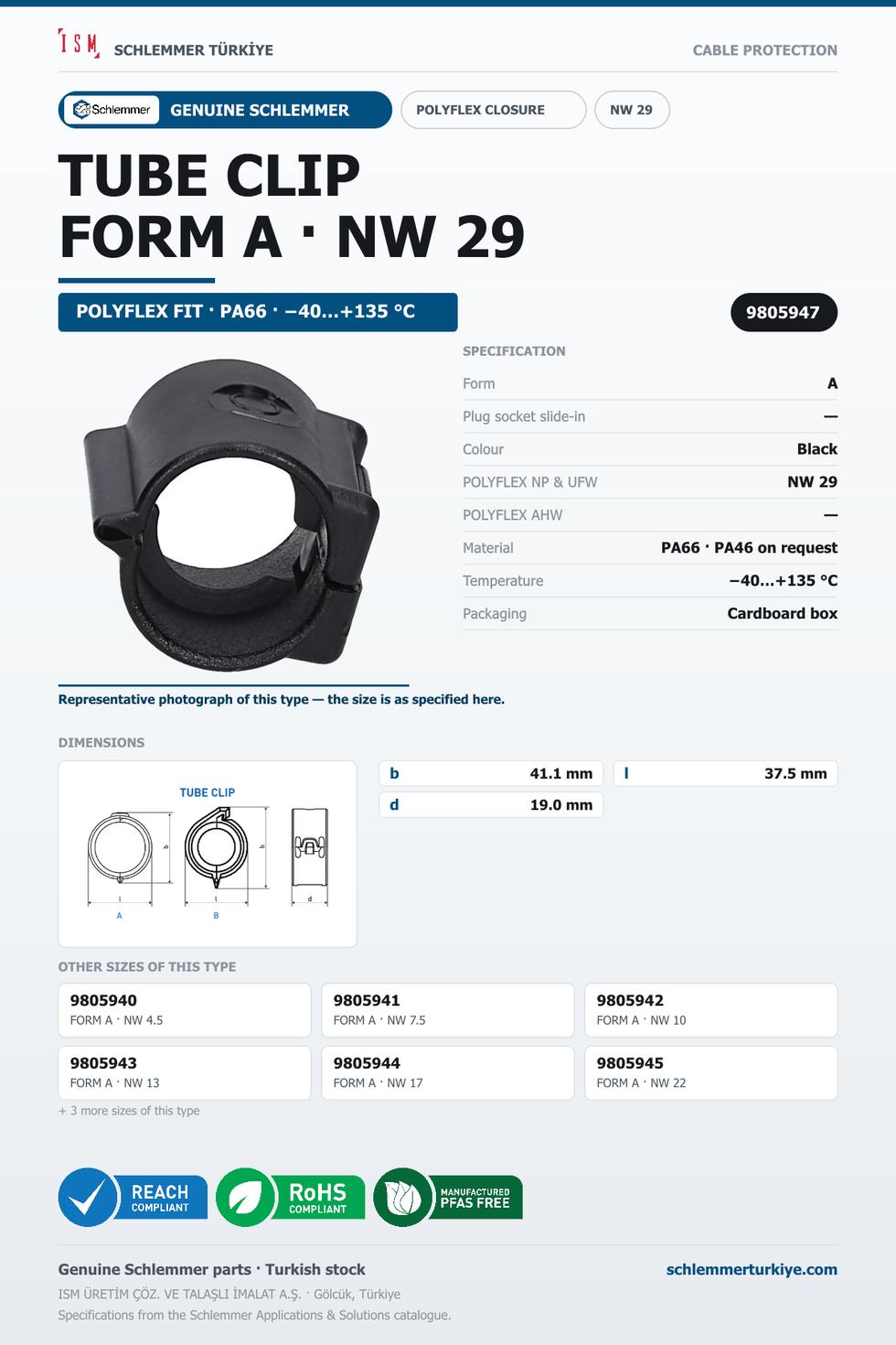 TUBE CLIP NW29 FORM A