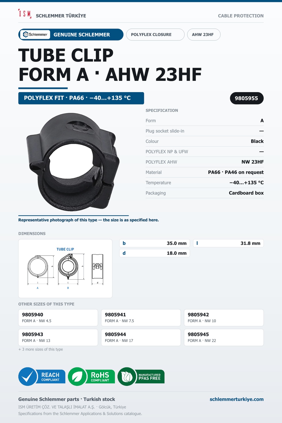 TUBE CLIP UFW NW23HF FORM A