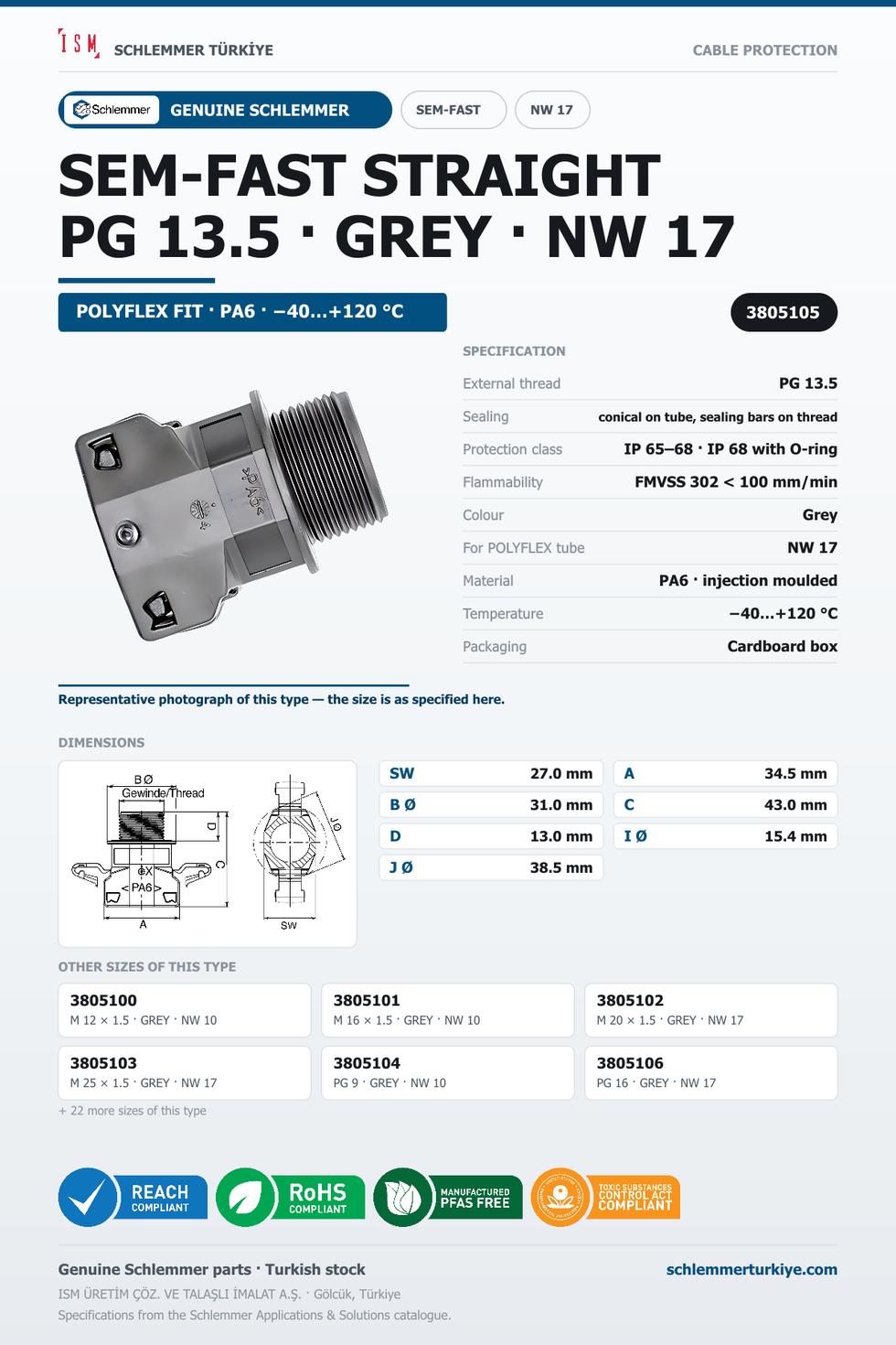 SEMFAST STRAIGHT PG13.5 NW17 GREY