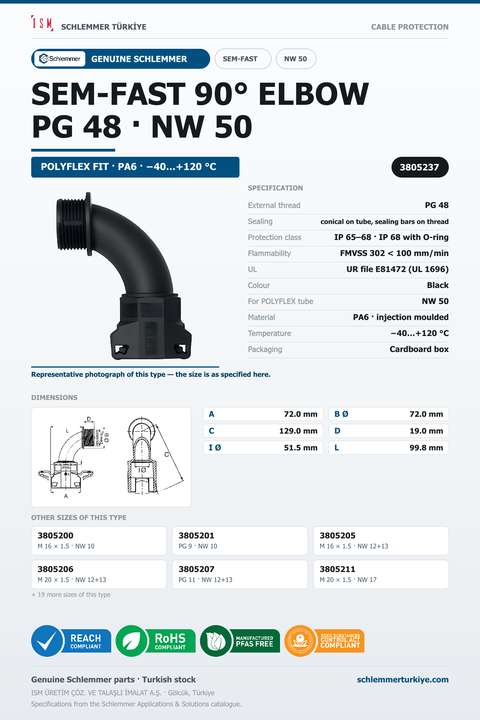 SEMFAST 90D ELBOW PG48 NW50 BLACK