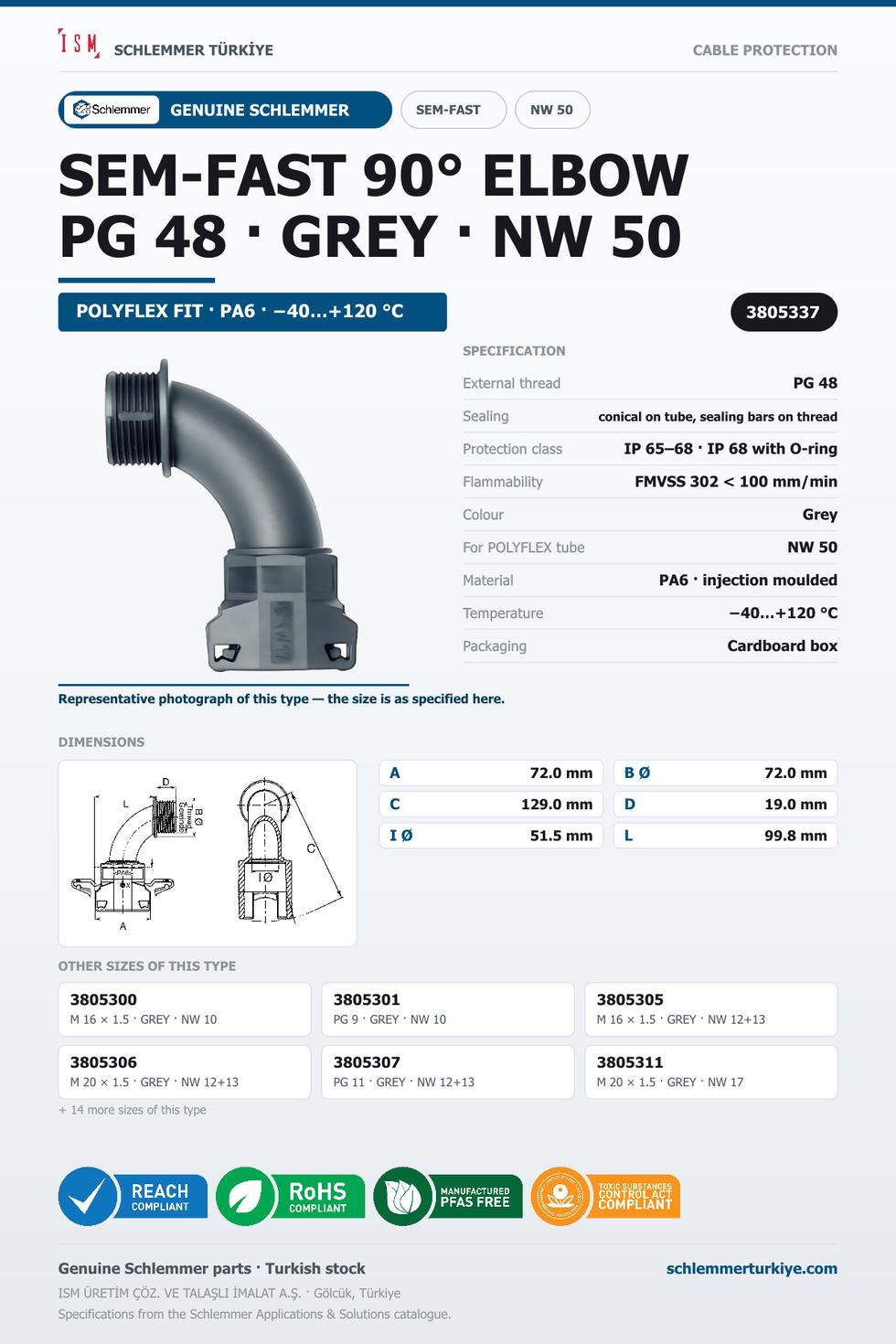 SEMFAST 90D ELBOW PG48 NW50 GREY