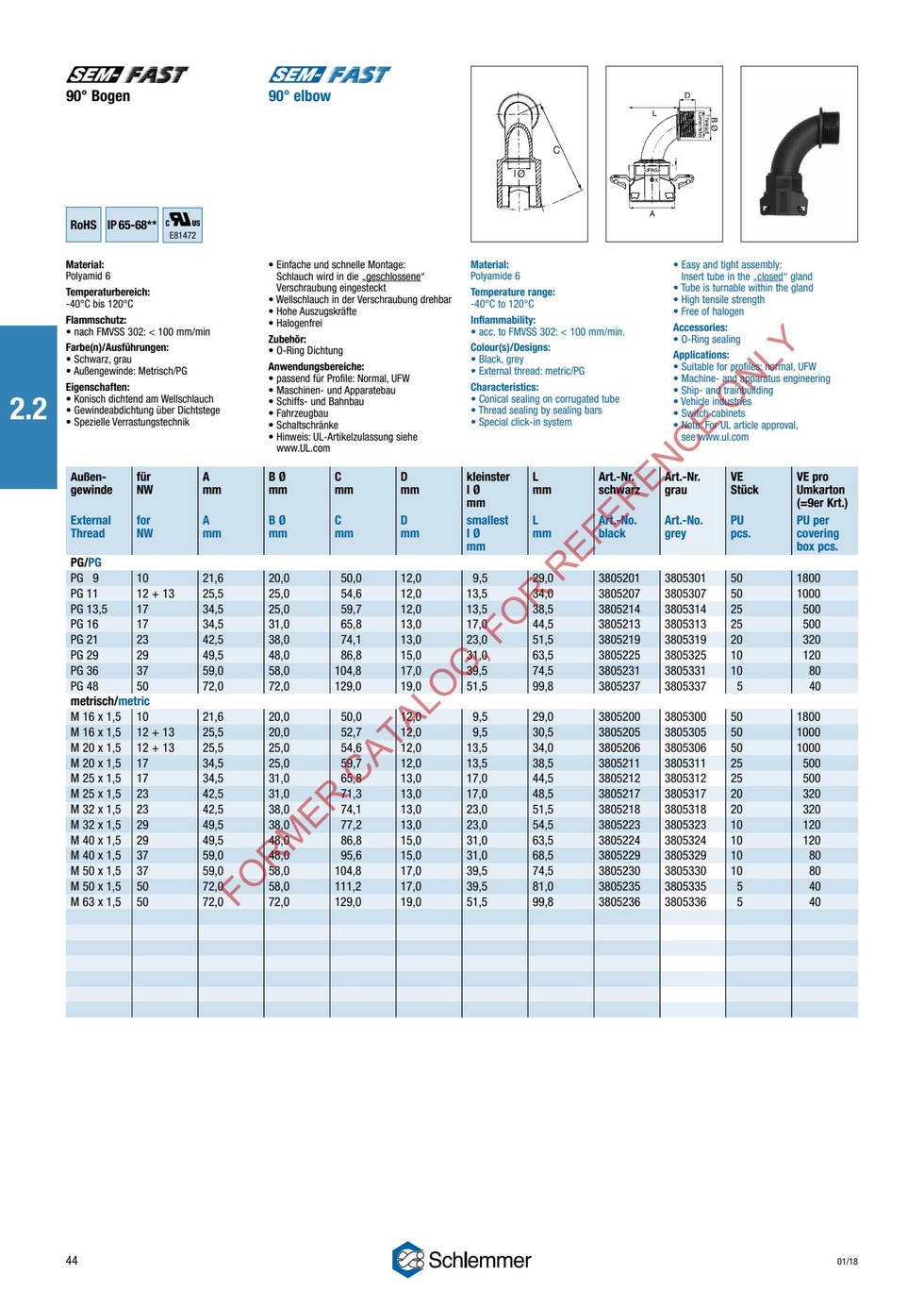 SEMFAST 90D ELBOW NPT3/4" NW23 BLACK