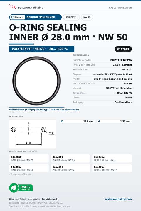SEMFAST O-RING NW50(USE X2 ORINGS) INNER Ø28 / SECTION Ø2.5