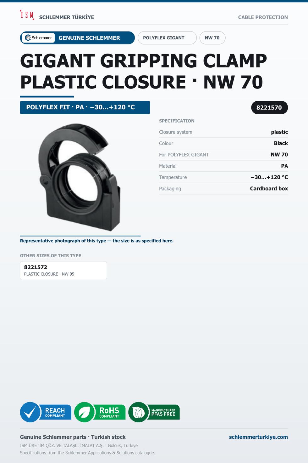 POLYFLEX GIGANT GRIPPING CLAMP · PLASTIC CLOSURE · NW 70