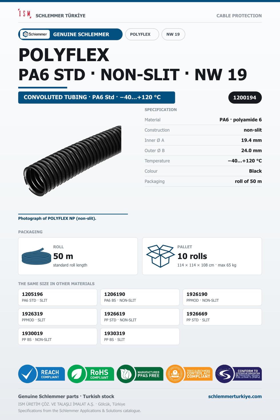 POLYFLEX NW19 NORMAL NONSLIT PA6 RLX 50 Meters