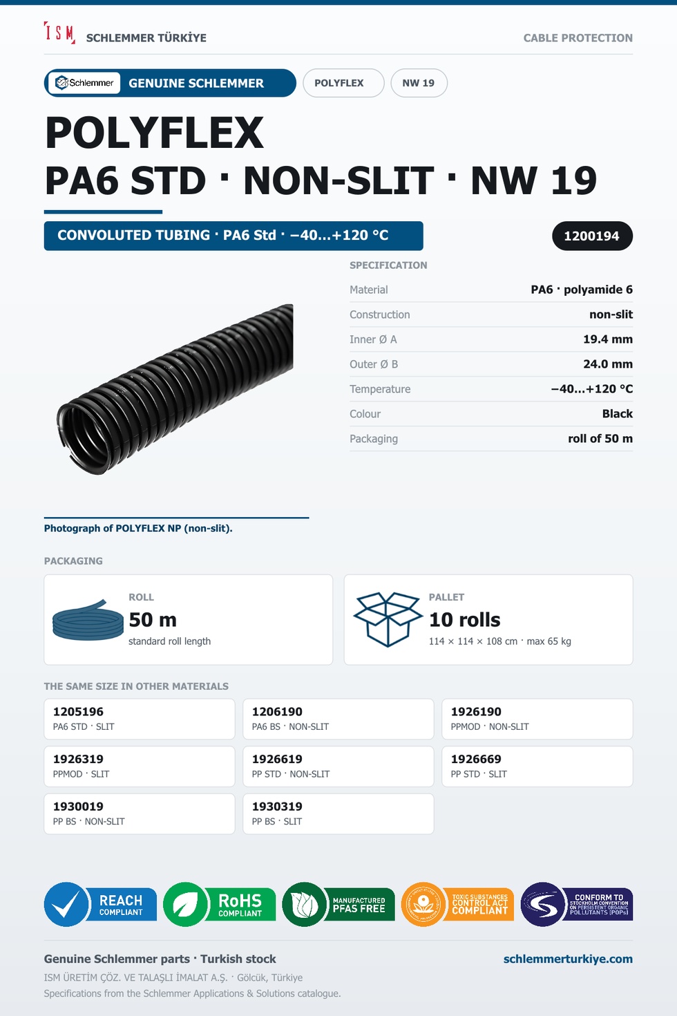 POLYFLEX NW19 NORMAL NONSLIT PA6 RLX 50 Meters