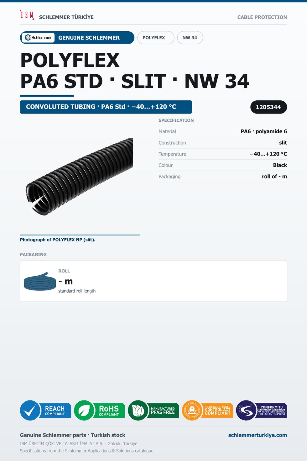 POLYFLEX NW34 NORMAL SLIT PA6 RLX 25 Meters