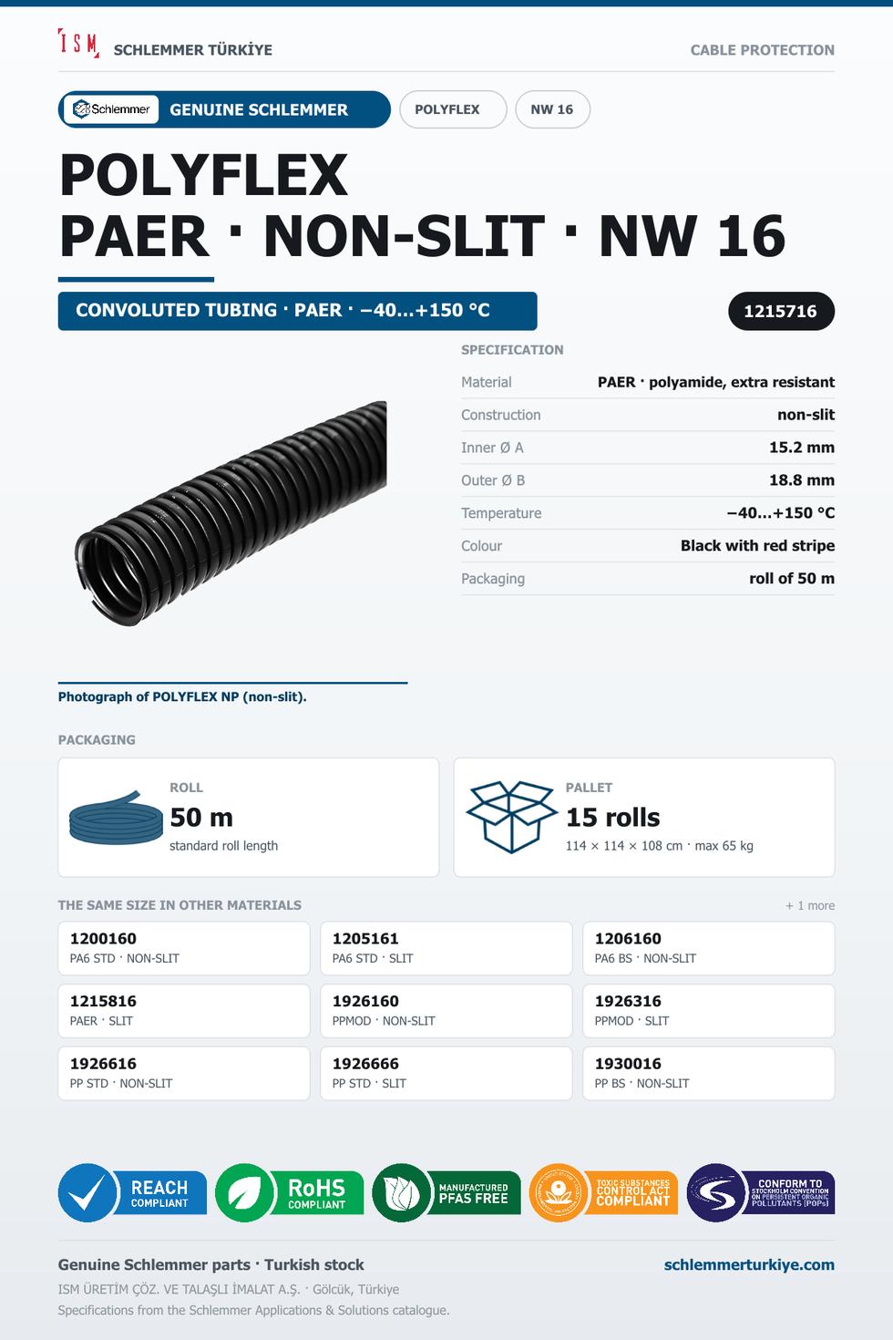 POLYFLEX NW16 NORMAL NONSLIT PAER BKRD RLX 50 Meters