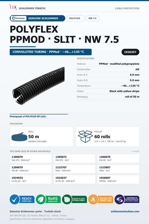POLYFLEX NW07.5 NORMAL SLIT PPMOD BKIY RLX 50 Meters