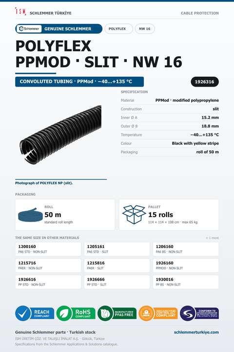 POLYFLEX NW16 NORMAL SLIT PPMOD BKIY RLX 50 Meters