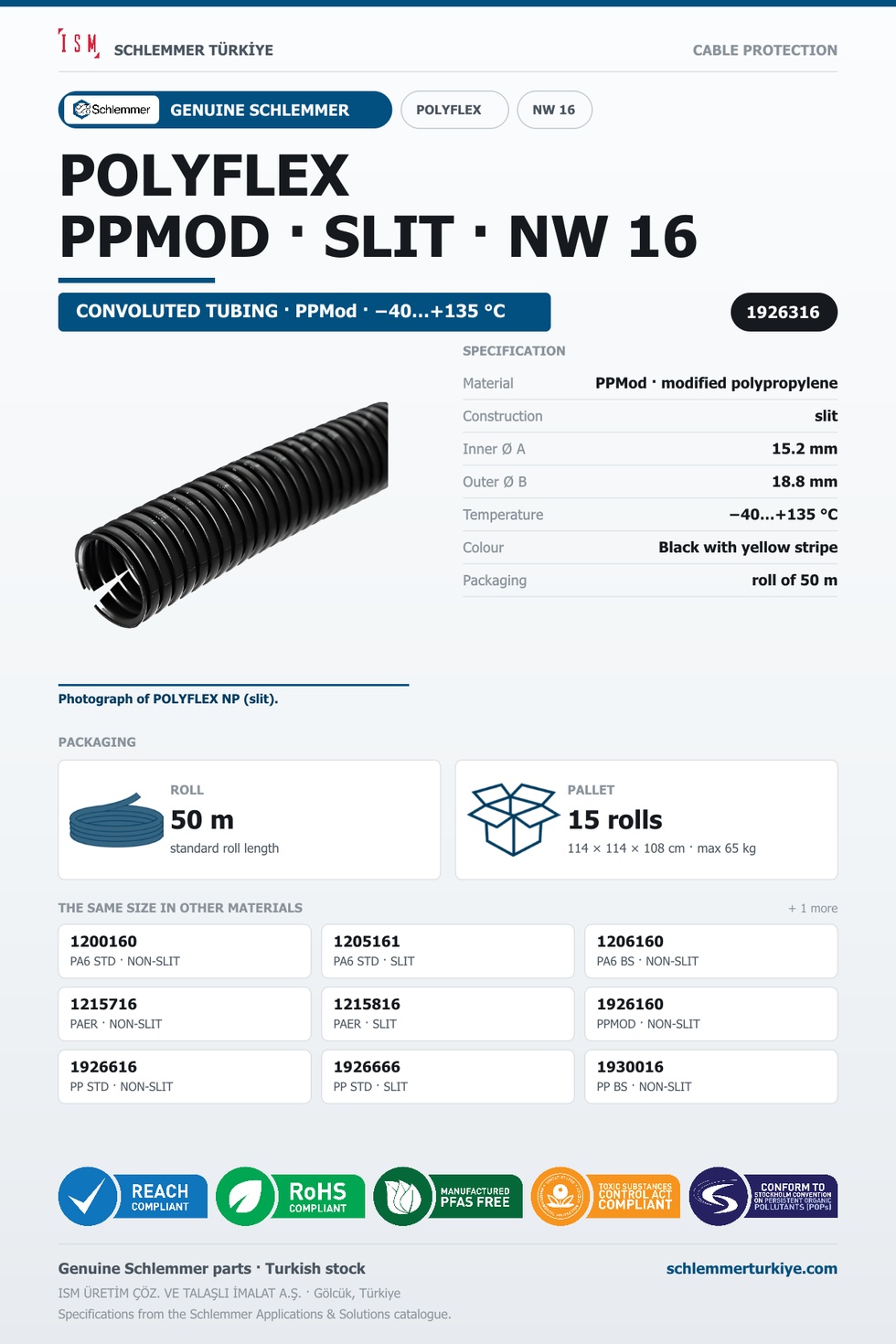 POLYFLEX NW16 NORMAL SLIT PPMOD BKIY RLX 50 Meters