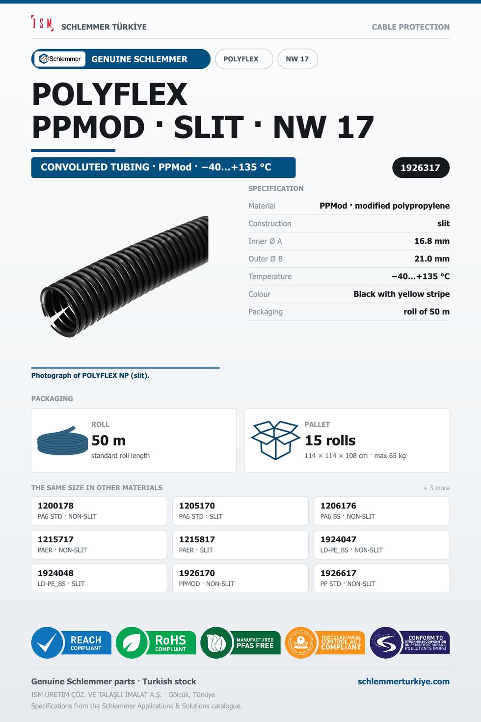 POLYFLEX NW17 NORMAL SLIT PPMOD BKIY RLX 50 Meters