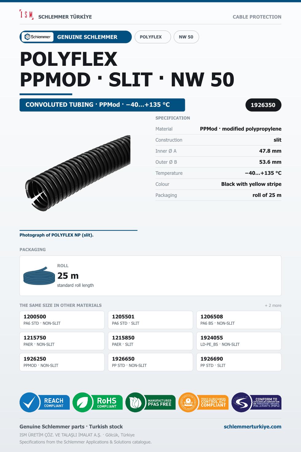 POLYFLEX NW50 NORMAL SLIT PPMOD BKIY RLX 25 Meters