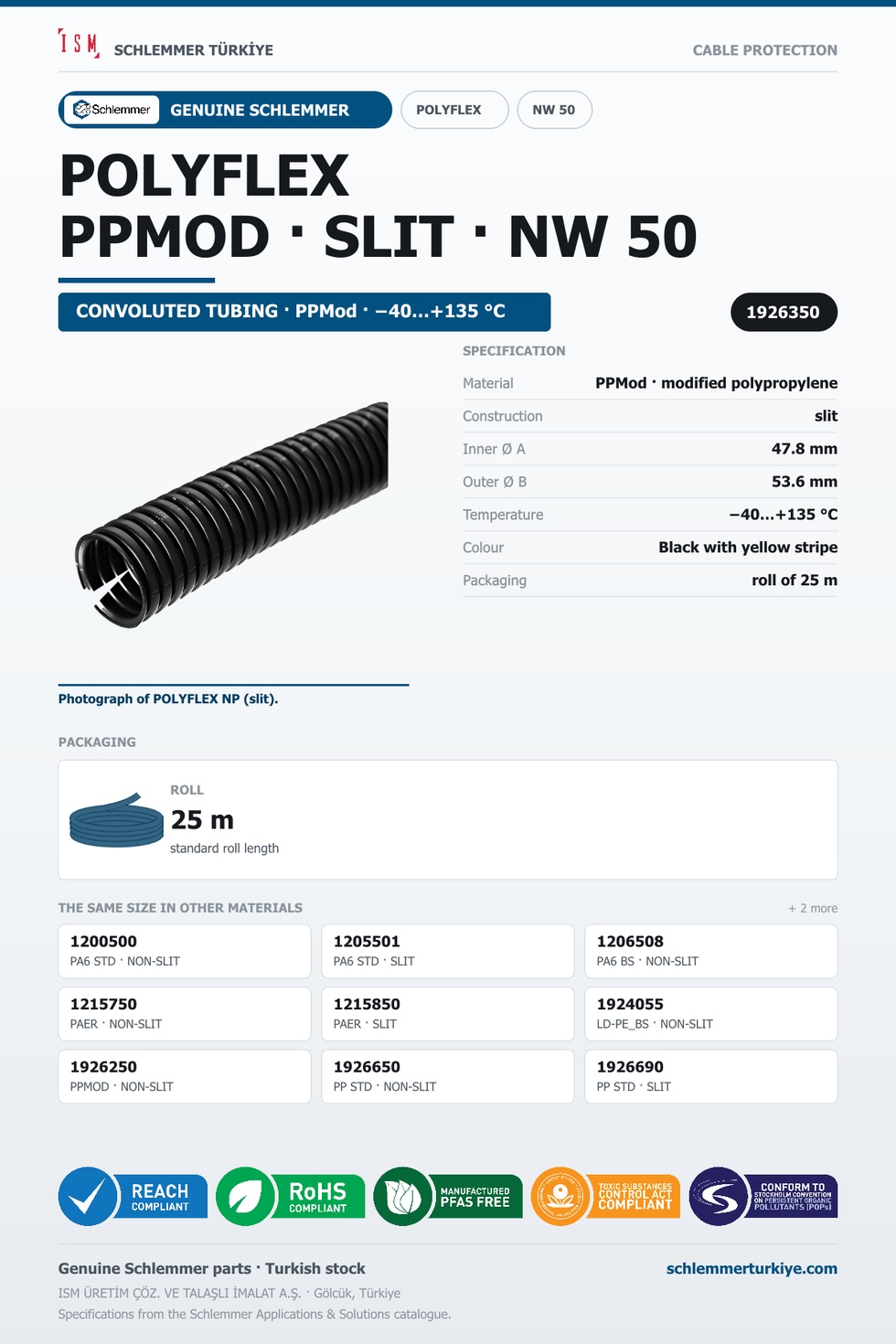 POLYFLEX NW50 NORMAL SLIT PPMOD BKIY RLX 25 Meters