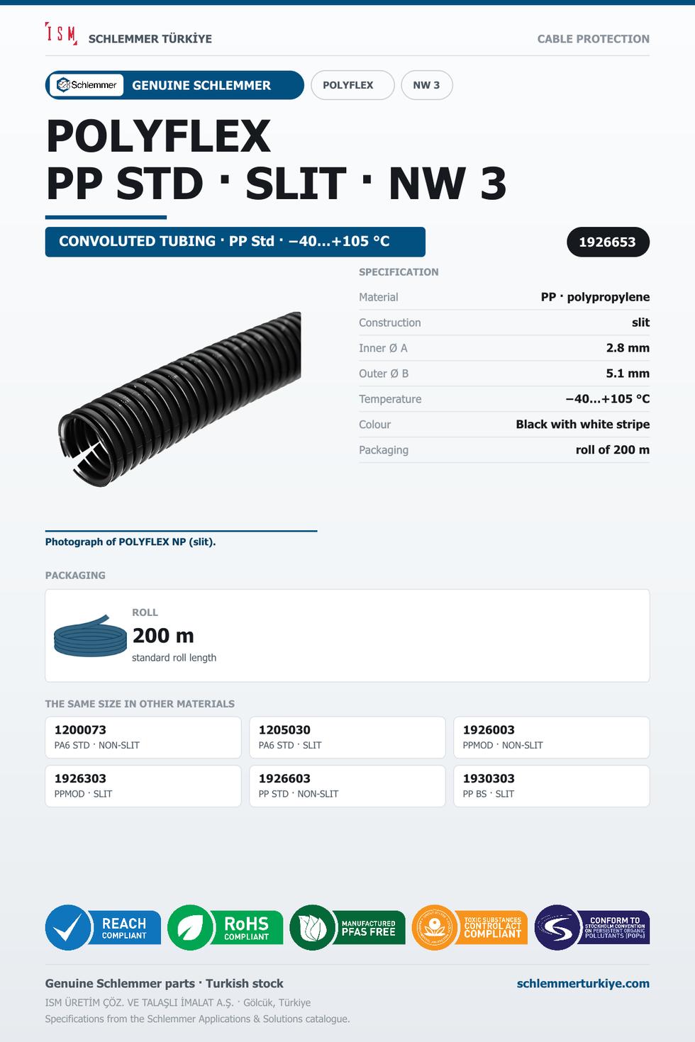 POLYFLEX NW03 NORMAL SLIT PP BKIW RLX 200 Meters