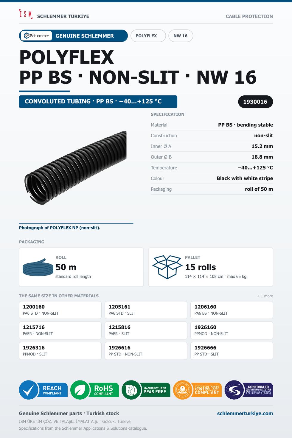 POLYFLEX NW16 NORMAL NONSLIT PP BS BKIW RLX 50 Meters