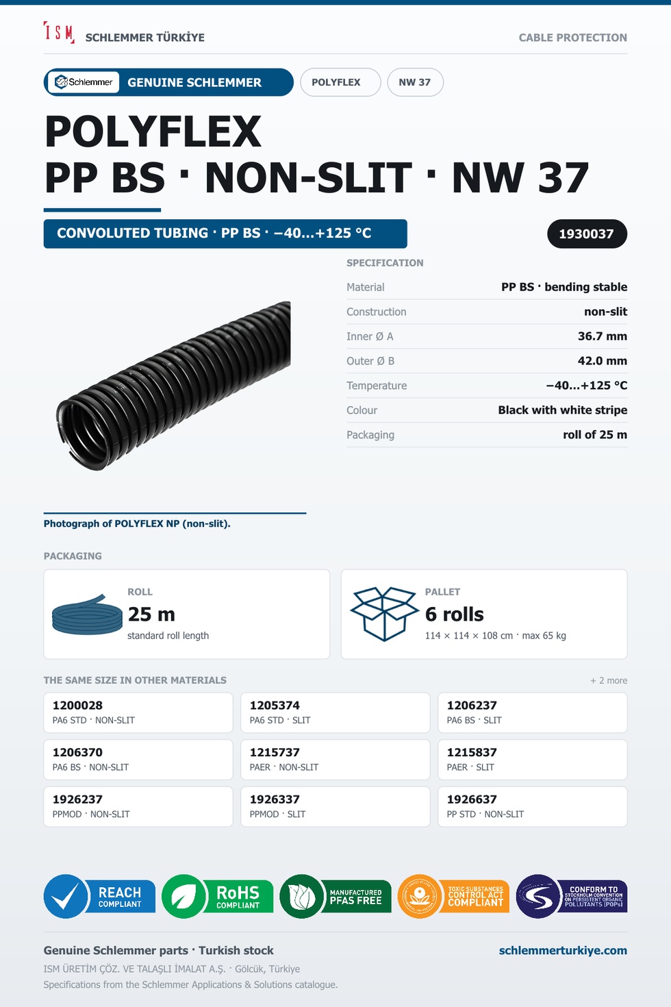 POLYFLEX NW37 NORMAL NONSLIT PP BS BKIW RLX 25 Meters