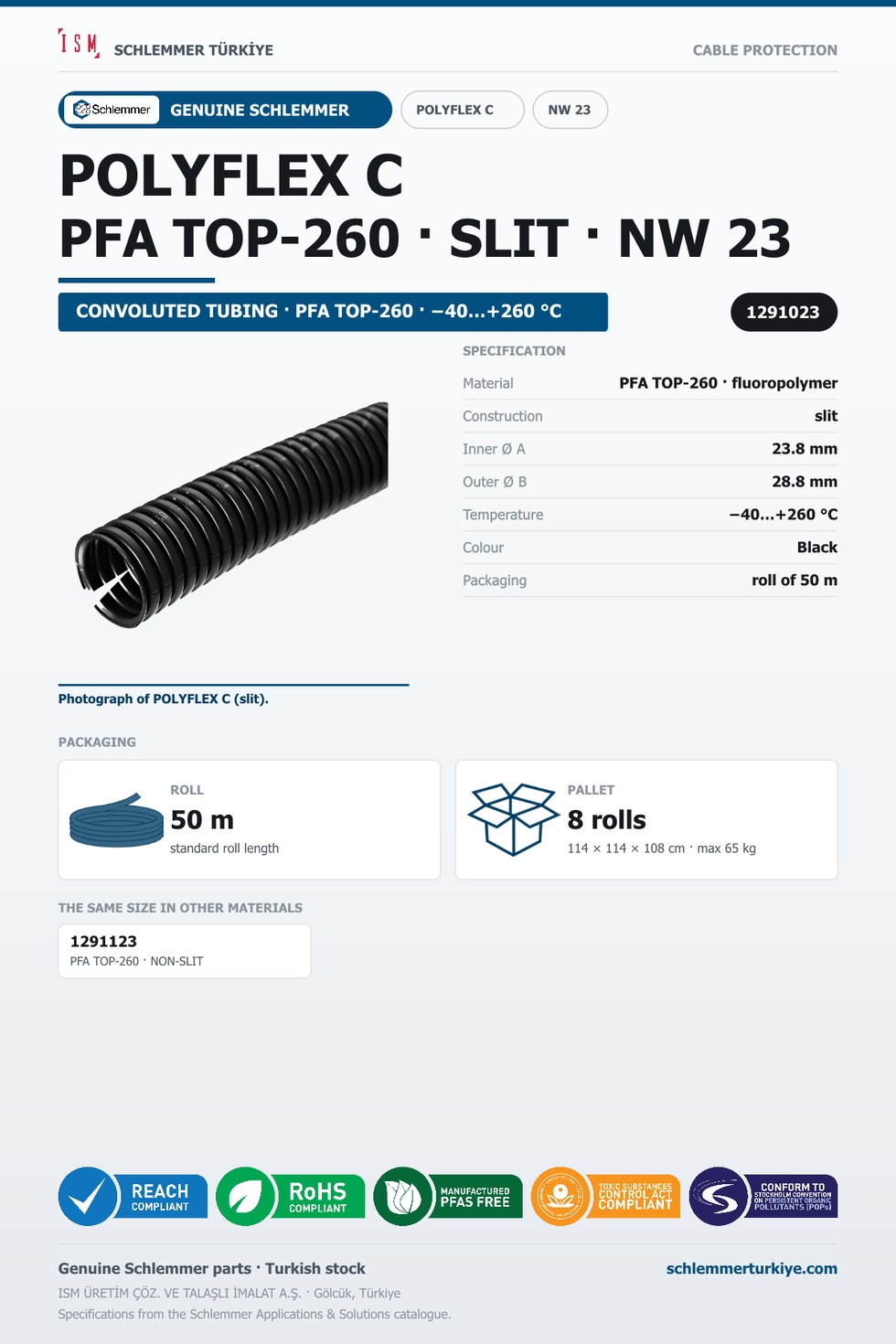 POLYFLEX C NW23C SLIT PFA TOP-260 RLX 50 Meters