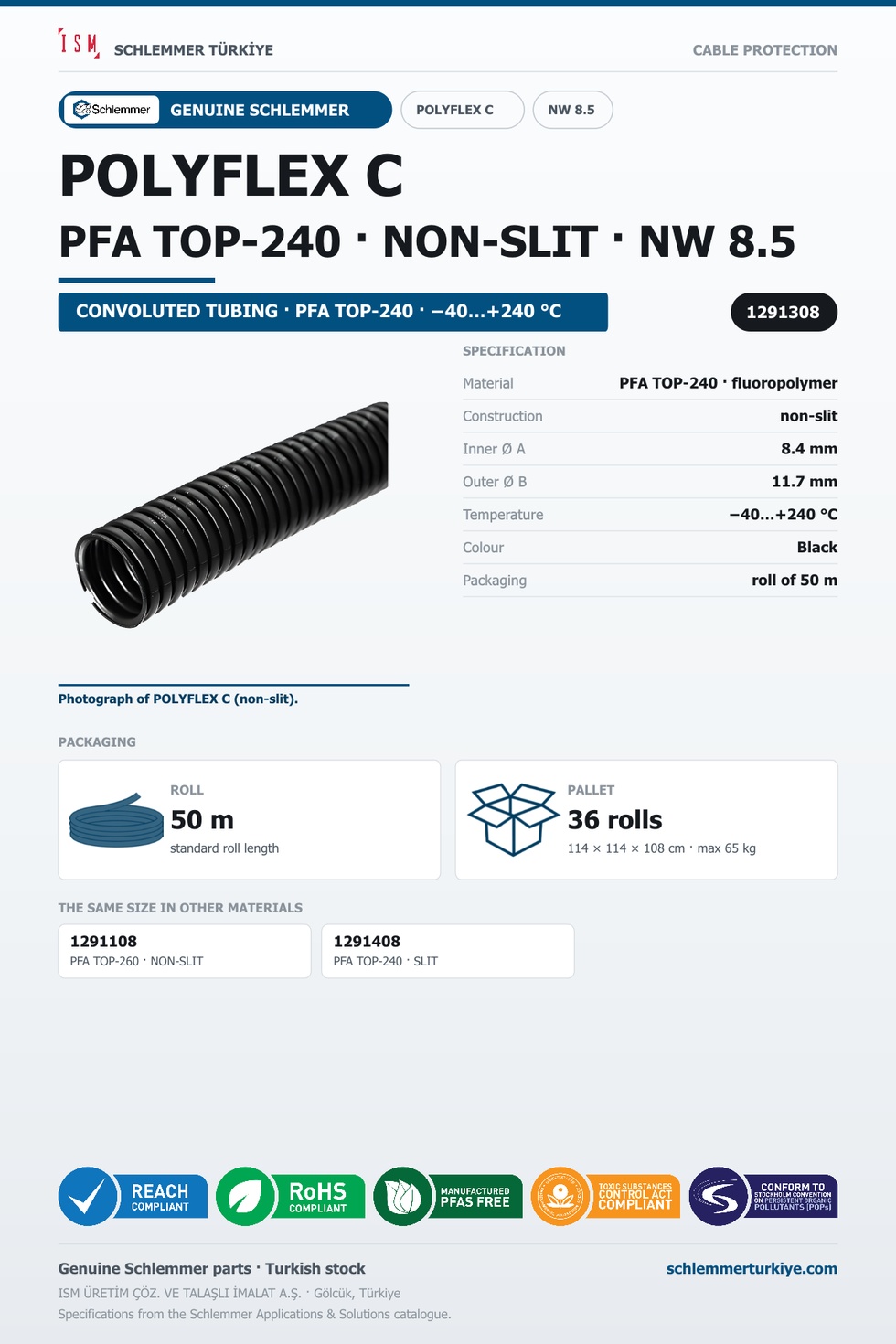 POLYFLEX C · PFA TOP-240 · NON-SLIT · NW 8.5