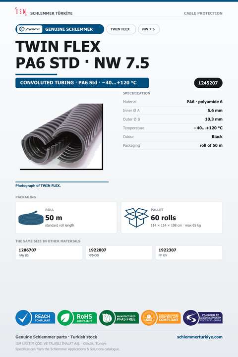 TWIN FLEX NW07.5 NORMAL TPC-EE (Arnitel) PA6 RLX 50 Meters