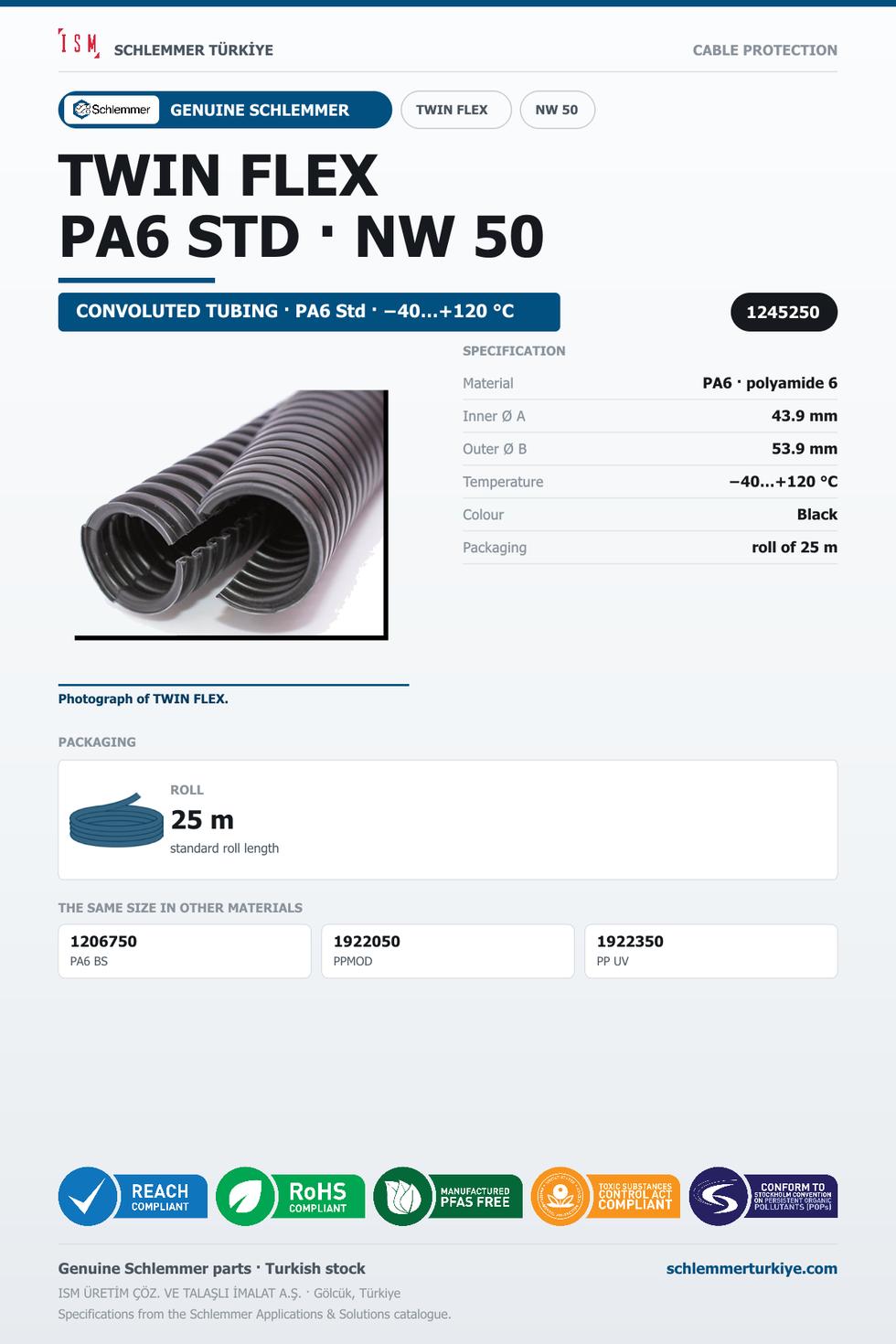 TWIN FLEX NW50 NORMAL TPC-EE (Arnitel) PA6 RLX 25 Meters