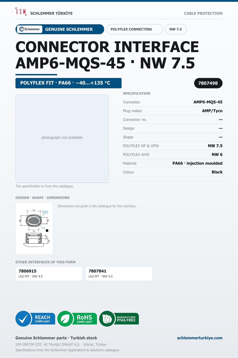CONNECTOR INTERFACE AMP6-MQS-45 -/- PA66 BK NW 7.5