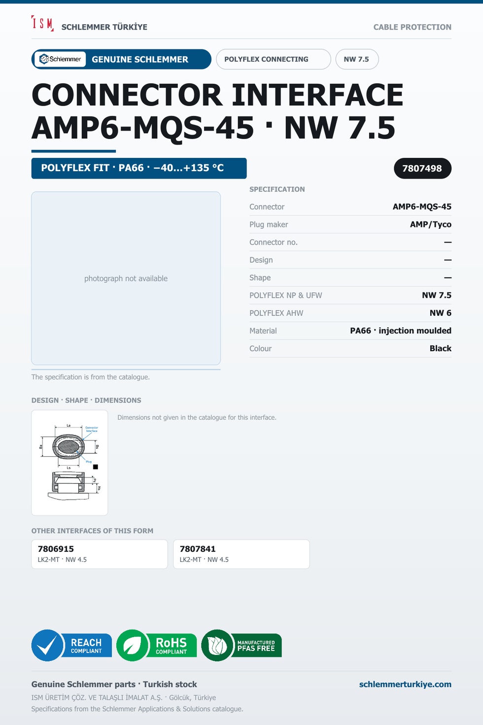 CONNECTOR INTERFACE AMP6-MQS-45 -/- PA66 BK NW 7.5