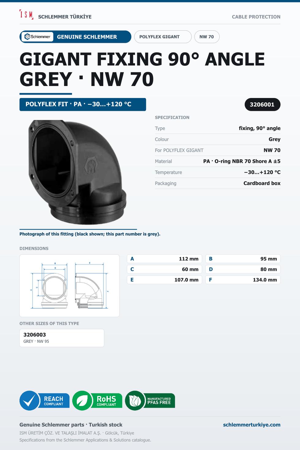 POLYFLEX GIGANT FIXING 90° ANGLE · PA6 · GREY · NW 70