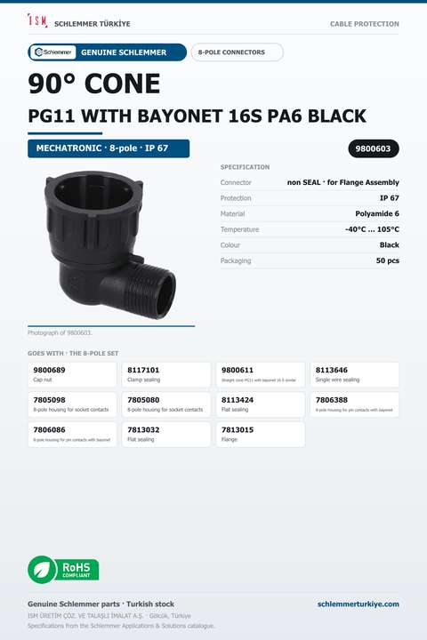 90° CONE PG11 WITH BAYONET 16S PA6 BLACK