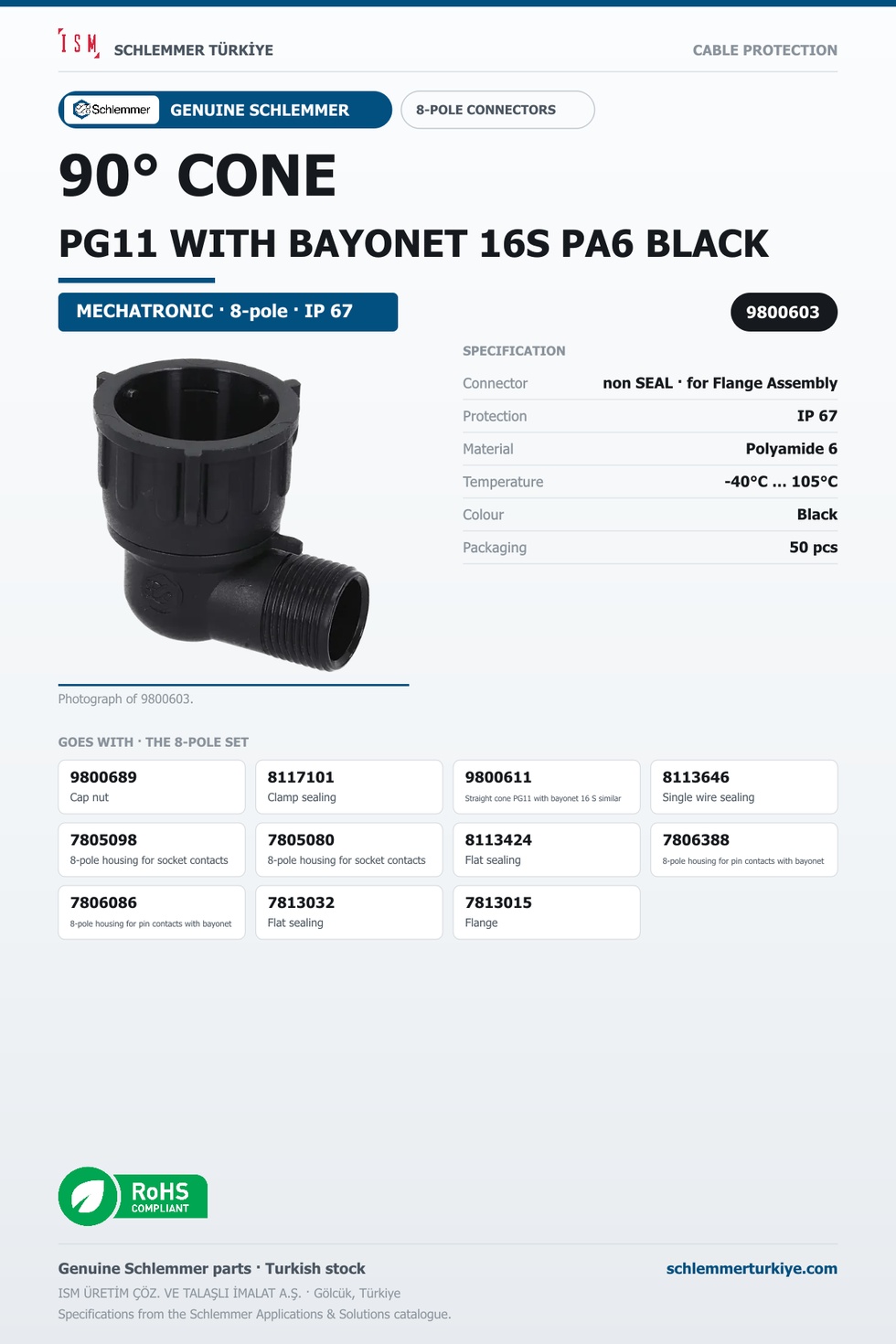 90° CONE PG11 WITH BAYONET 16S PA6 BLACK
