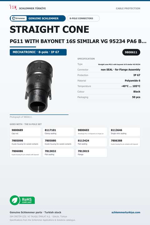 STRAIGHT CONE PG11 WITH BAYONET 16S SIMILAR VG 95234 PA6 BLACK