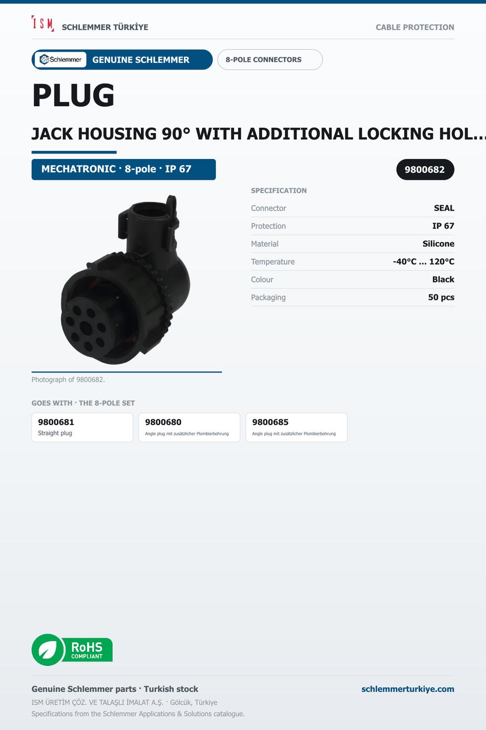 PLUG JACK HOUSING 90° WITH ADDITIONAL LOCKING HOLE 8-POL 7XØ1,6 - 1XØ3,5 PA6/SI BLACK