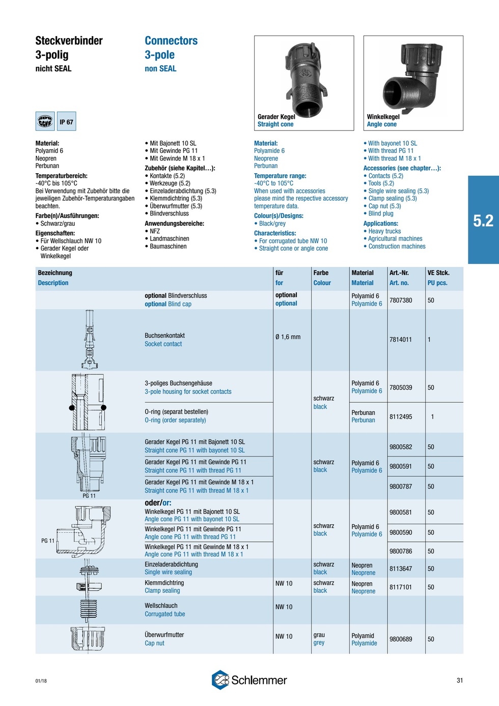 SOCKET JACK HOUSING 3-POLE 3XØ1.6 F. ESPA-RSA2