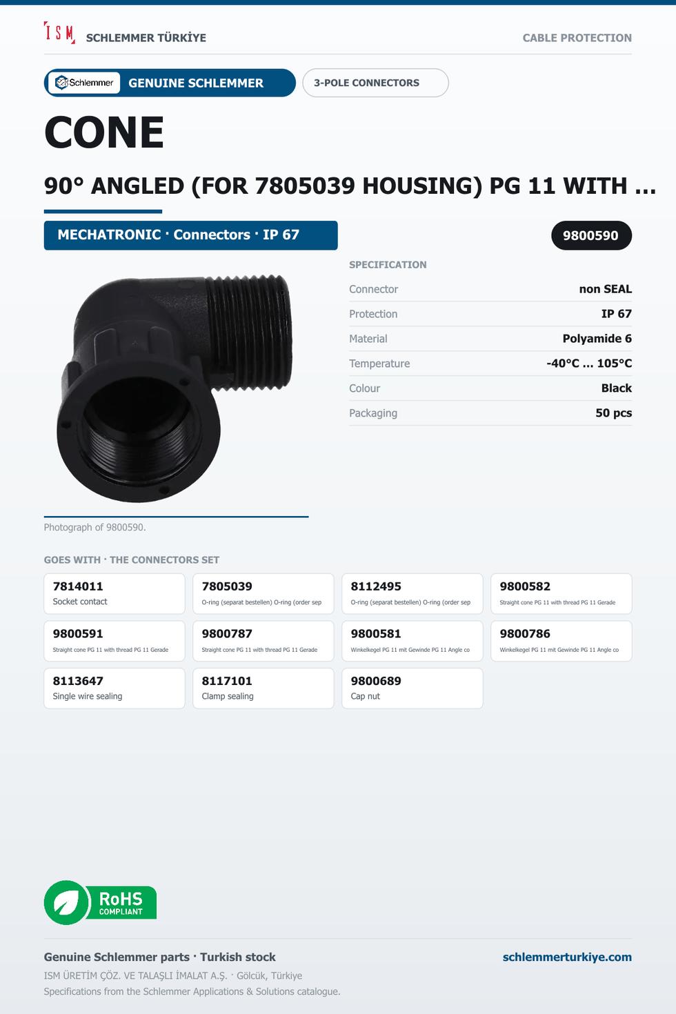 CONE 90° ANGLED (FOR 7805039 HOUSING) PG 11 WITH THREAD PG11 PA6 BLACK