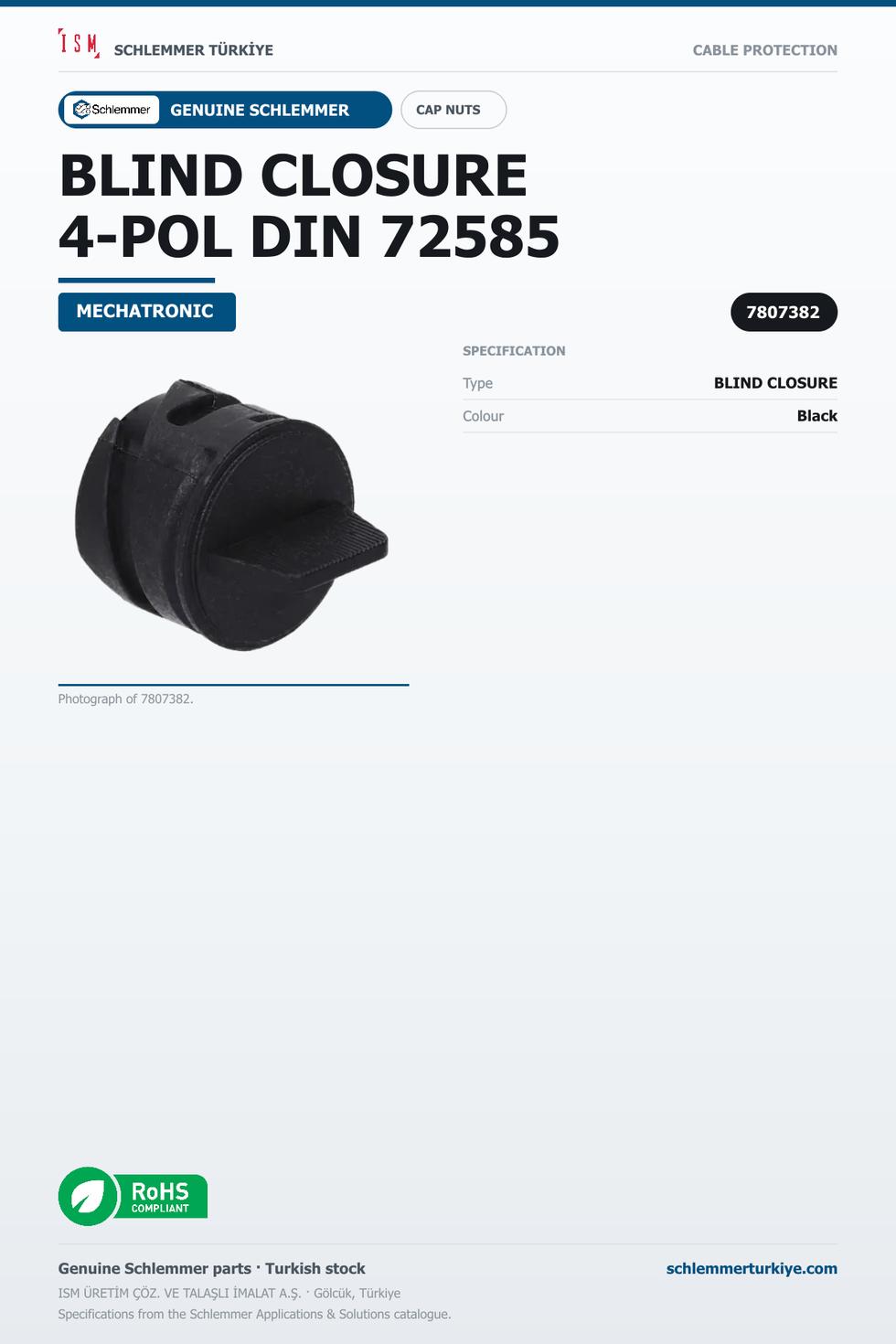 BLIND CLOSURE 4-POL DIN 72585