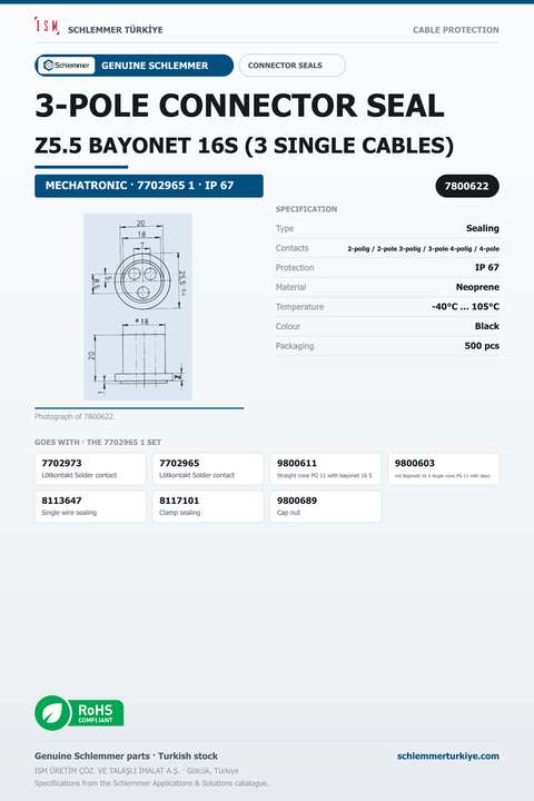 3-POLE CONNECTOR SEAL Z5.5 BAYONET 16S (3 SINGLE CABLES)