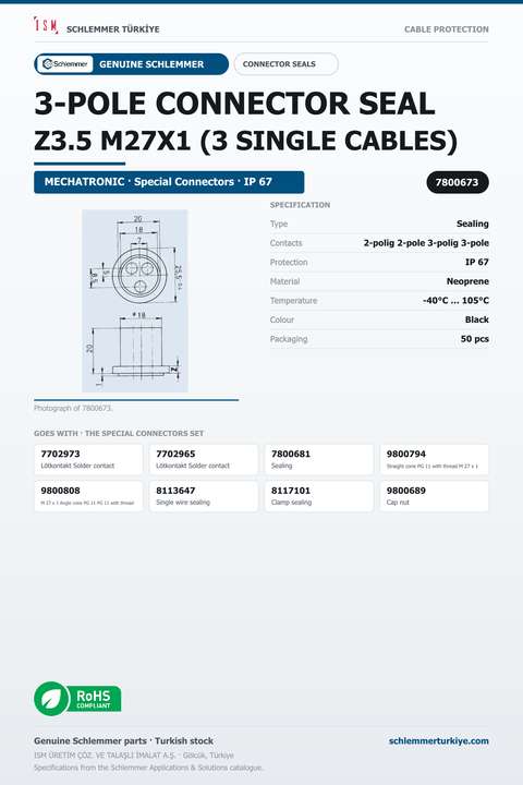 3-POLE CONNECTOR SEAL Z3.5 M27X1 (3 SINGLE CABLES)