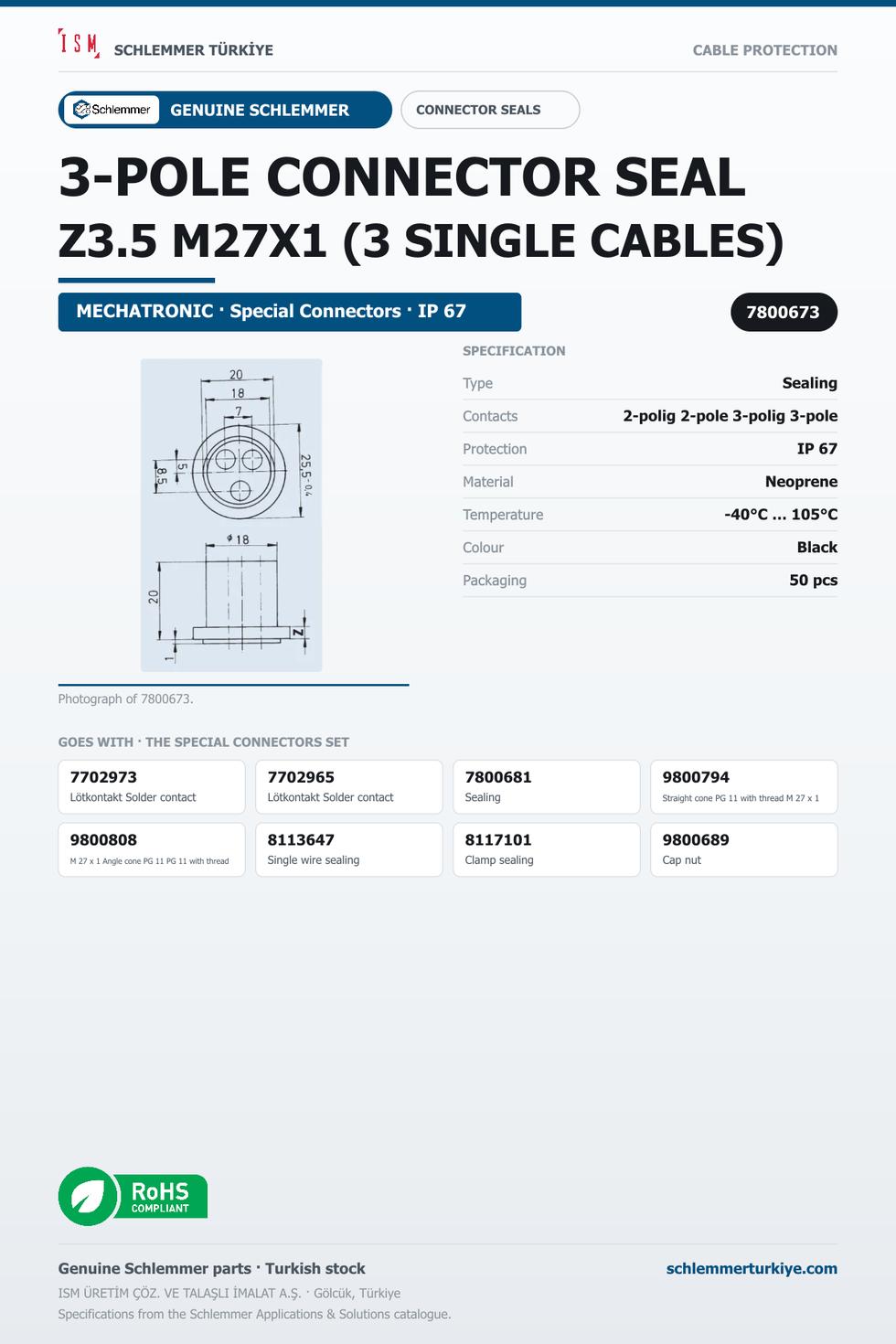 3-POLE CONNECTOR SEAL Z3.5 M27X1 (3 SINGLE CABLES)