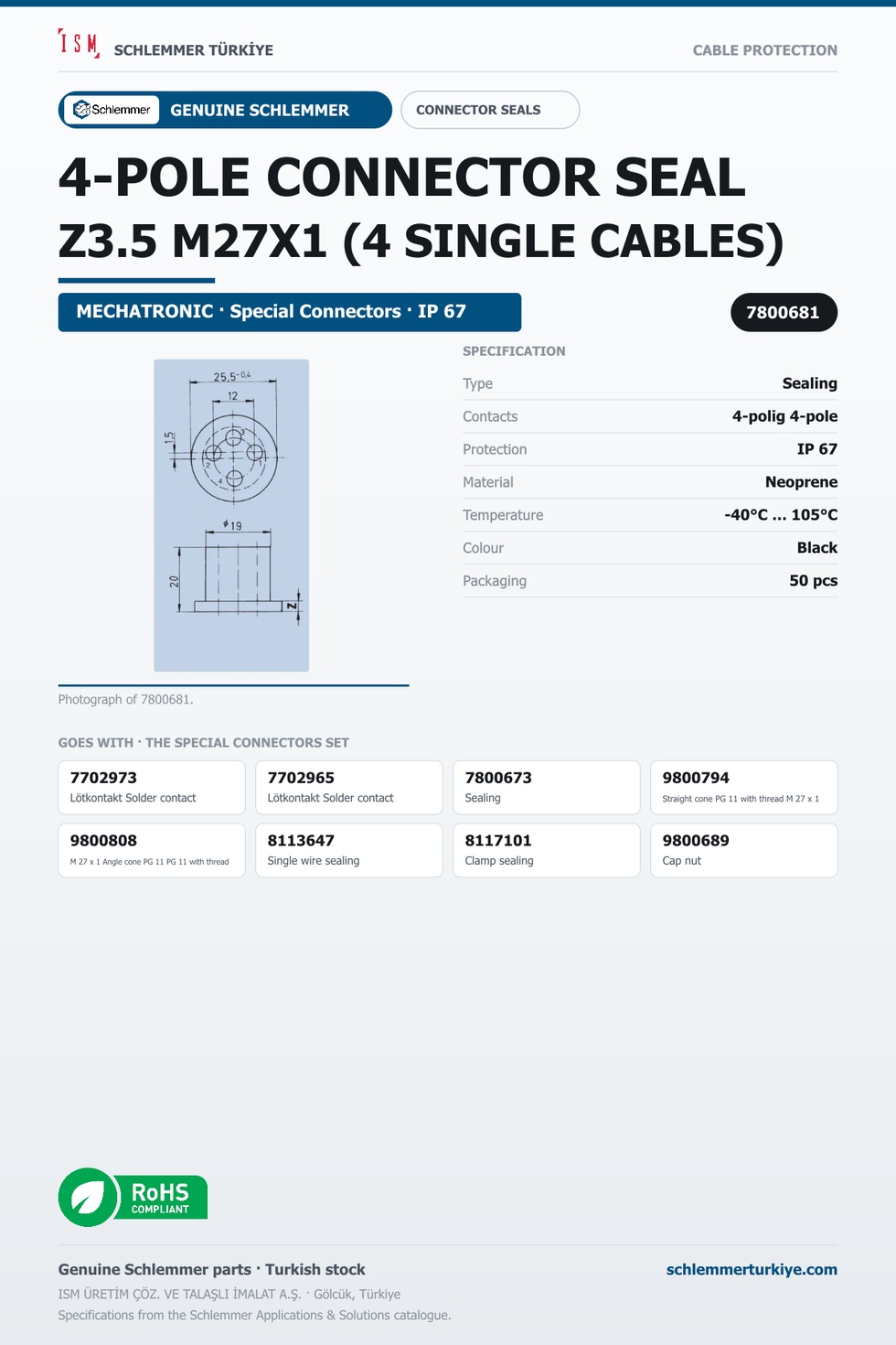 4-POLE CONNECTOR SEAL Z3.5 M27X1 (4 SINGLE CABLES)