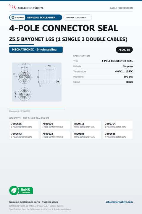 4-POLE CONNECTOR SEAL Z5.5 BAYONET 16S (1 SINGLE 3 DOUBLE CABLES)