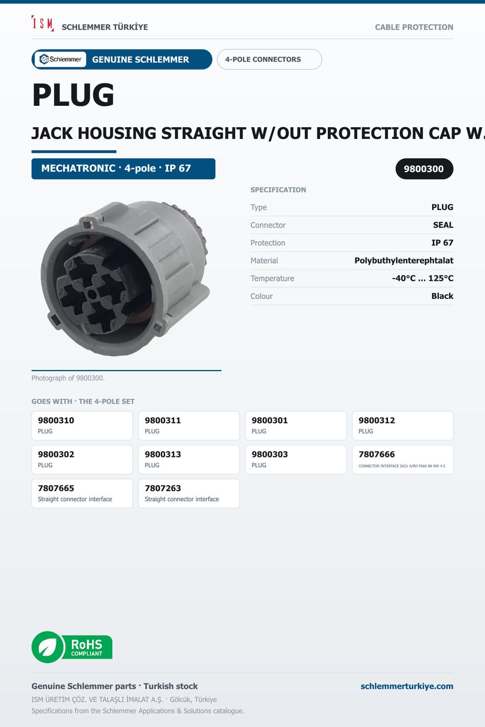 PLUG JACK HOUSING STRAIGHT W/OUT PROTECTION CAP WITH PRESSURE COMPANSATION 4-POL 4XØ2.5 PBP/PA6/SI BLACK/GREY