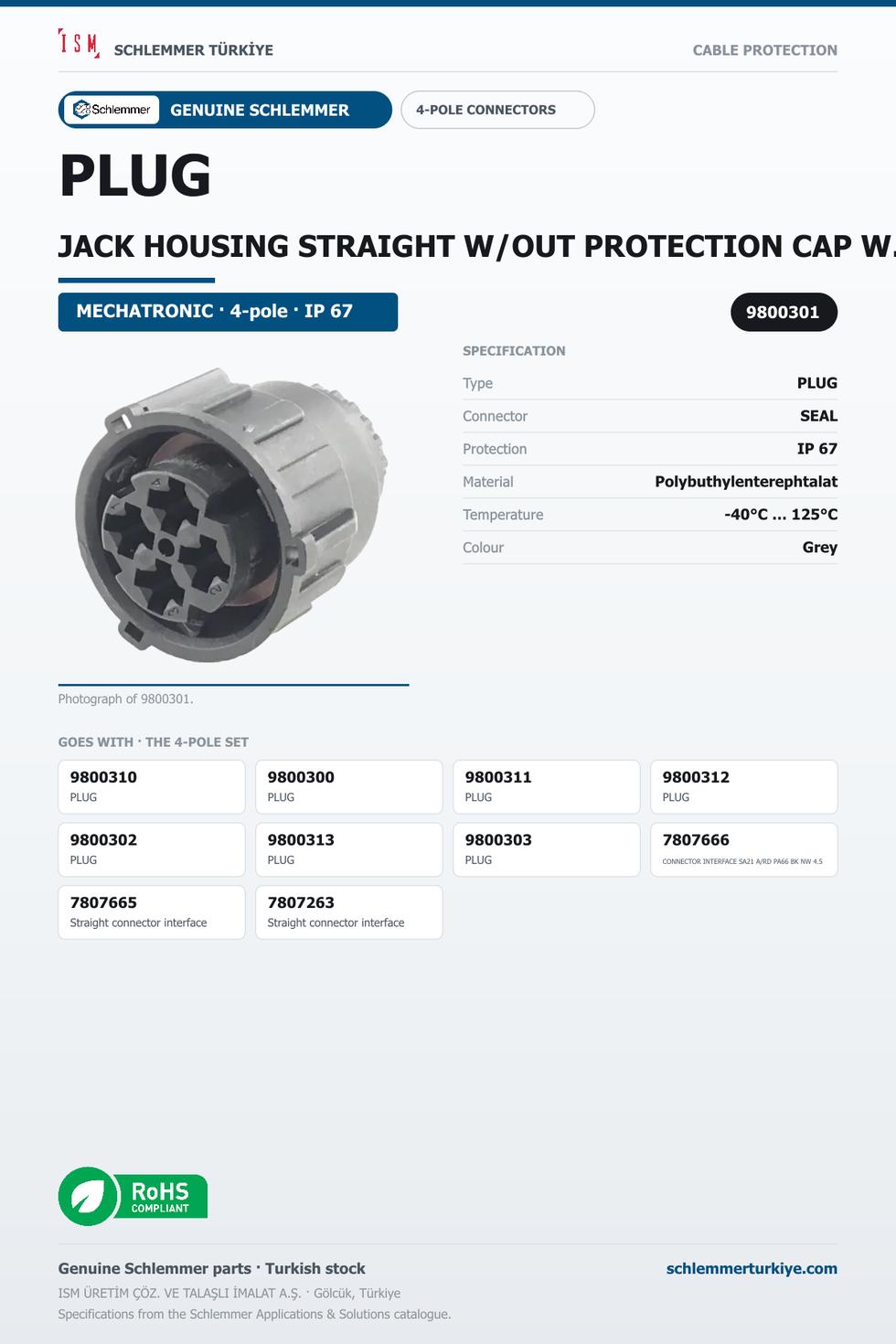 PLUG JACK HOUSING STRAIGHT W/OUT PROTECTION CAP WITH PRESSURE COMPANSATION 4-POL 4XØ2.5 PBP/PA6/SI GREY/GREY