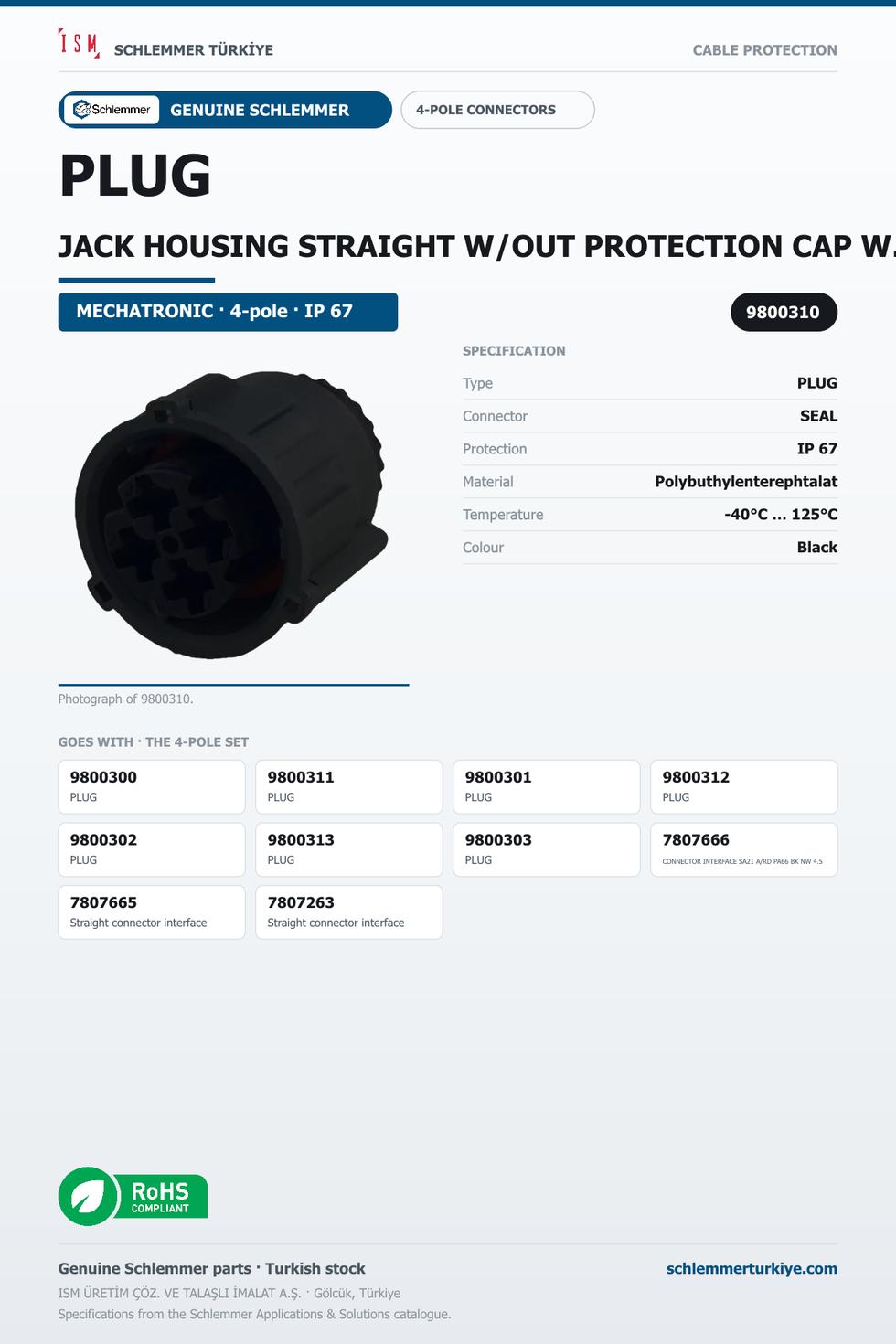 PLUG JACK HOUSING STRAIGHT W/OUT PROTECTION CAP W/OUT PRESSURE COMPANSATION 4-POL 4XØ2.5 PBP/PA6/SI BLACK/BLACK