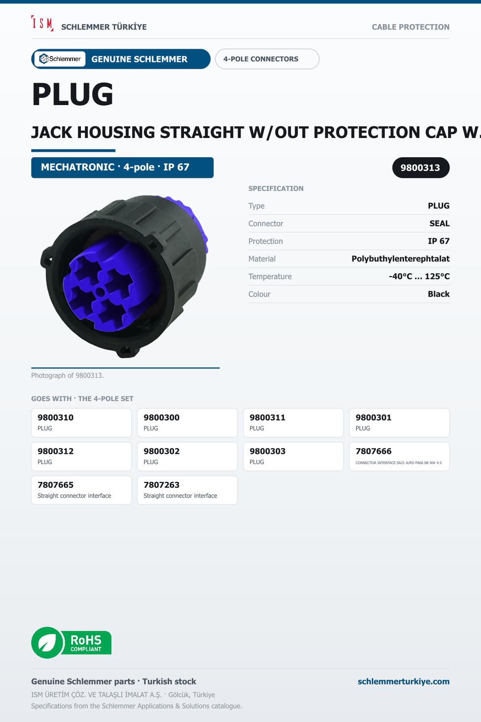 PLUG JACK HOUSING STRAIGHT W/OUT PROTECTION CAP W/OUT PRESSURE COMPANSATION 4-POL 4XØ2.5 PBP/PA6/SI BLUE/BLACK