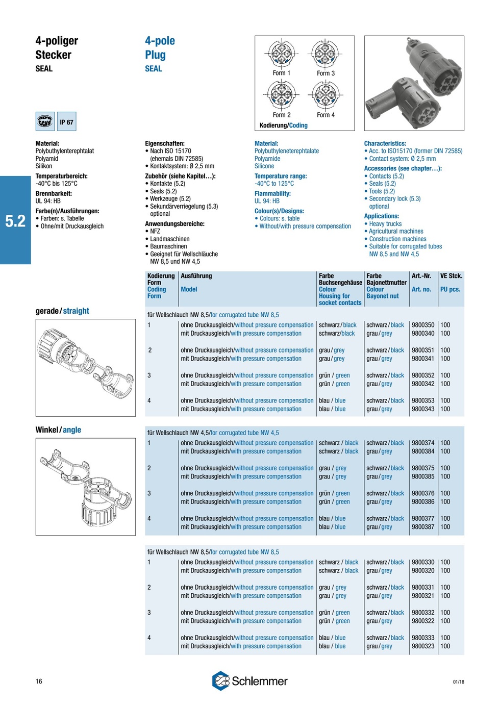 PLUG JACK HOUSING 90° WITH PROTECTION CAP NW8.5 WITH PRESSURE COMPANSATION 4-POL 4XØ2.5 PBP/PA6/SI GREY/GREY